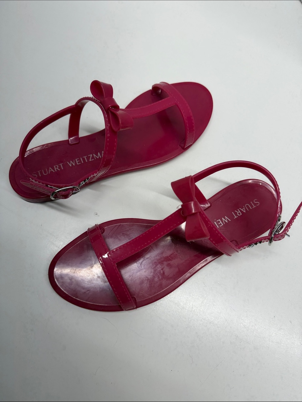 Stuart Weitzman Mellie Bow Jelly Flat Sandals Shoes Ankle Strap Flats Pink 8